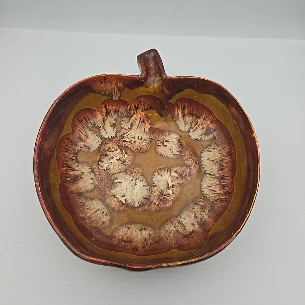 Dryden Glazed Pottery Apple Fruit‎ Bowl Dish Ovenware Kitchenware Brown Green